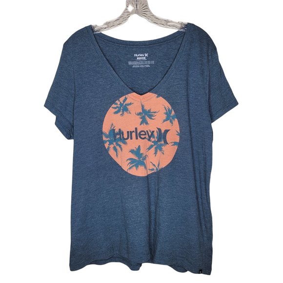 Hurley Gray Short Sleeve V-Neck T-Shirt Palm Trees Size XL - Picture 1 of 4